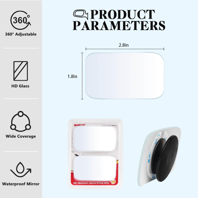 AmFor Blind Spot Mirror, Amfor HD Glass Convex Lens Frameless Adjustable Blind Spot Mirror for All Universal Vehicles Car Stick-on Design (2 PCS) (Rectangle) - Image 3